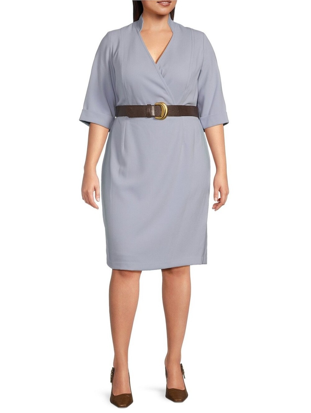 NWT Donna Karan Plus Size Cady Crepe Sheath Dress Size 24W V Neck Belted